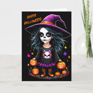 Carte Jolie Adorable Kawaii Halloween sorcière