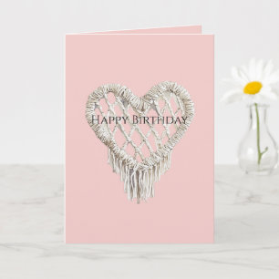 Carte Jolie Anniversaire Frange Coeur Blanc Rose