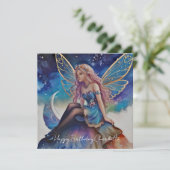 Carte Jolie aquarelle bleue Fairy Anniversaire (Debout devant)