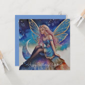 Carte Jolie aquarelle bleue Fairy Anniversaire (Devant/Arrière en situation)