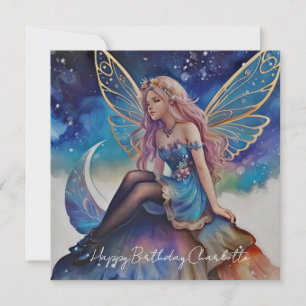 Carte Jolie aquarelle bleue Fairy Anniversaire