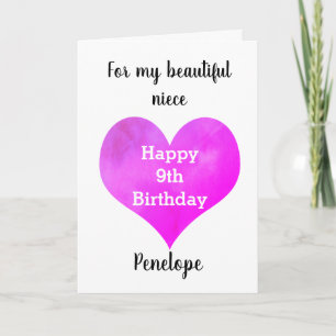 Carte Jolie aquarelle Coeur 9e anniversaire