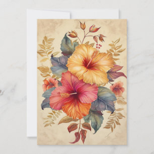 Carte Jolie aquarelle Hibiscus illustration plat