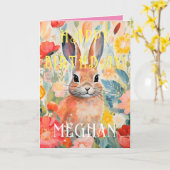 Carte Jolie aquarelle Rabbit Joyeux anniversaire (Fleur jaune)