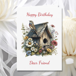 Carte Jolie aquarelle Rustique Birdhouse Anniversaire