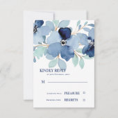 Carte Jolie aquarelle Stale Blue Floral Wedding RSVP (Devant)
