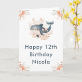 Carte Jolie baleine florale Joyeux anniversaire (Fleur jaune)