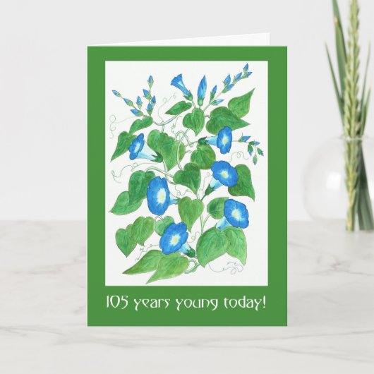 Carte Jolie Blue Morning Glory Flowers 105e anniversaire (Devant)