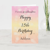 Carte Jolie Bokeh 15e anniversaire petite-fille (Devant)