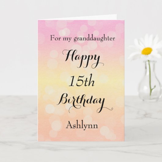 Carte Jolie Bokeh 15e anniversaire petite-fille (Petite plante)