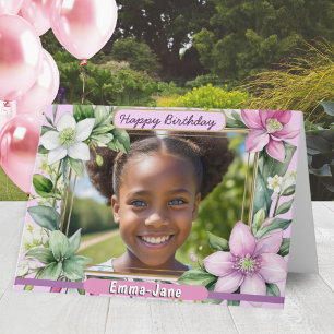 Carte Jolie bordure florale Fleurs roses Joyeux annivers