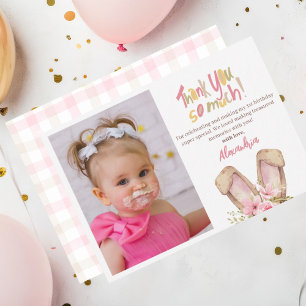 Carte Jolie Bunny rose fille Merci Anniversaire