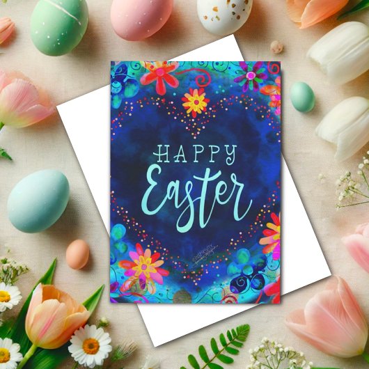 Carte Jolie cœur bleu Inspirivity Joyeuses Pâques