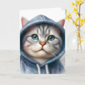 Carte Jolie combinaison grise et blanche Chat tabby Yeux (Fleur jaune)