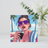 Carte Jolie dame à Beach Pop Art Blank (Debout devant)