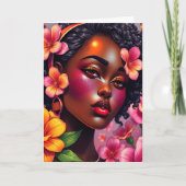 Carte Jolie dame de couleur rose Fleurs Anniversaire (Devant)