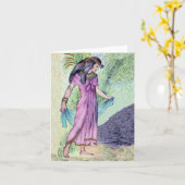 Carte Jolie dame égyptienne antique violet Robe Palms (Fleur jaune)