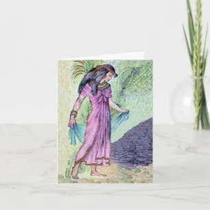 Carte Jolie dame égyptienne antique violet Robe Palms