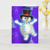 Carte Jolie danse Snowman Bleu Noël (Fleur jaune)