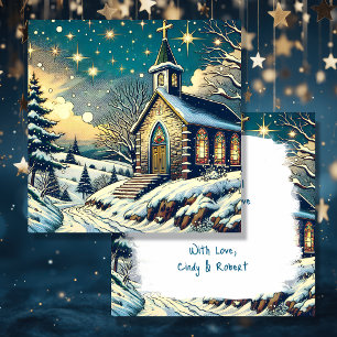 Carte Jolie église en hiver Noël personnalisé