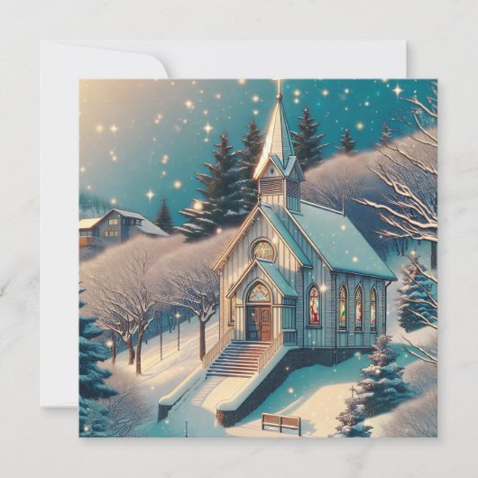 Carte Jolie église pour Noël d'hiver (Devant)