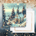 Carte Jolie église pour Noël d'hiver<br><div class="desc">Carte de Noël personnalisée. Jolie église avec la neige brillante tombant sur elle la nostalgique carte de Noël vintage.</div>