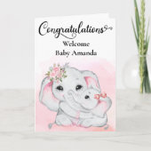 Carte Jolie éléphant rose mère bébé félicitations (Devant)