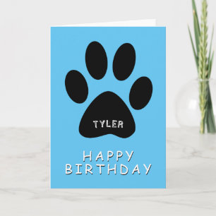 Carte Jolie Empreinte de Patte Bleu Joyeux Anniversaire