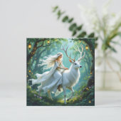 Carte Jolie Fairy and White Deer in Enchanted Forest (Debout devant)