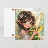 Carte Jolie fée d'anime et dragon Chibi (Devant / Derrière)