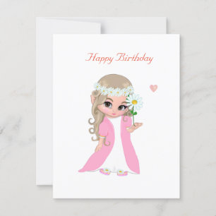 Carte Jolie fée sur fond blanc pour un anniversaire