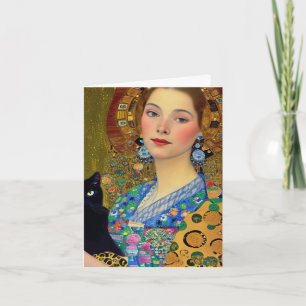 Carte Jolie femme avec chat noir