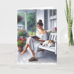 Carte Jolie femme lisant un livre