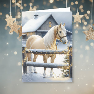Carte Jolie ferme de chevaux blancs Noël personnalisé