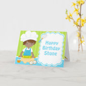 Carte Jolie fête d'anniversaire Africain Américain Boy B (Fleur jaune)