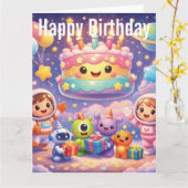 Carte Jolie fête d'anniversaire dans l'espace avec des a (Fleur jaune)