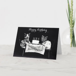Carte Jolie fête d'anniversaire de chat Vintage