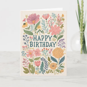 Carte Jolie Fête d'Anniversaire Florale
