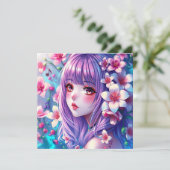 Carte Jolie fille Anime avec cheveux pourpres (Debout devant)