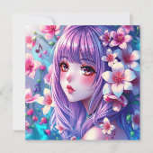 Carte Jolie fille Anime avec cheveux pourpres (Devant)