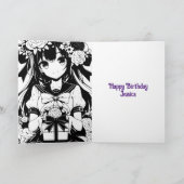 Carte Jolie fille Anime avec Kitten et gâteau d'annivers (Intérieur)