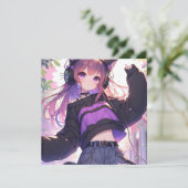 Carte Jolie fille Anime dans casque avec oreilles de cha (Debout devant)