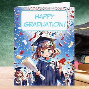 Carte Jolie Fille Anime Heureuse de la Remise des Diplôm