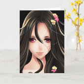 Carte Jolie fille Anime Joyeux anniversaire (Fleur jaune)