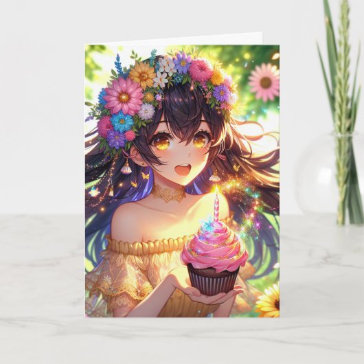 Carte Jolie Fille Anime Personnalisée Anniversaire (Devant)