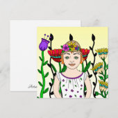 Carte Jolie fille avec Arrière - plan floral (Devant / Derrière)