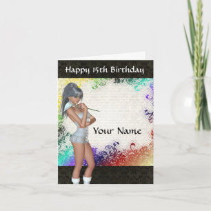 Carte Jolie fille avec lily 15e anniversaire