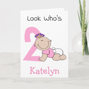 Carte Jolie Fille Bébé Dessin Animé 2ème Anniversaire