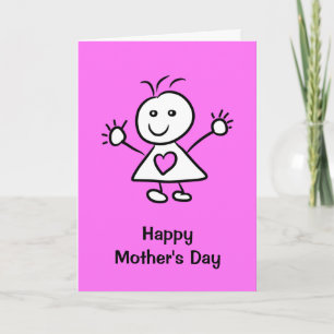 Carte Jolie Fille Caricature Rose Purple Mothers Day