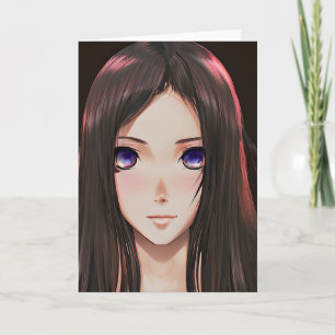 Carte Jolie fille d'anime aux cheveux bruns et aux yeux